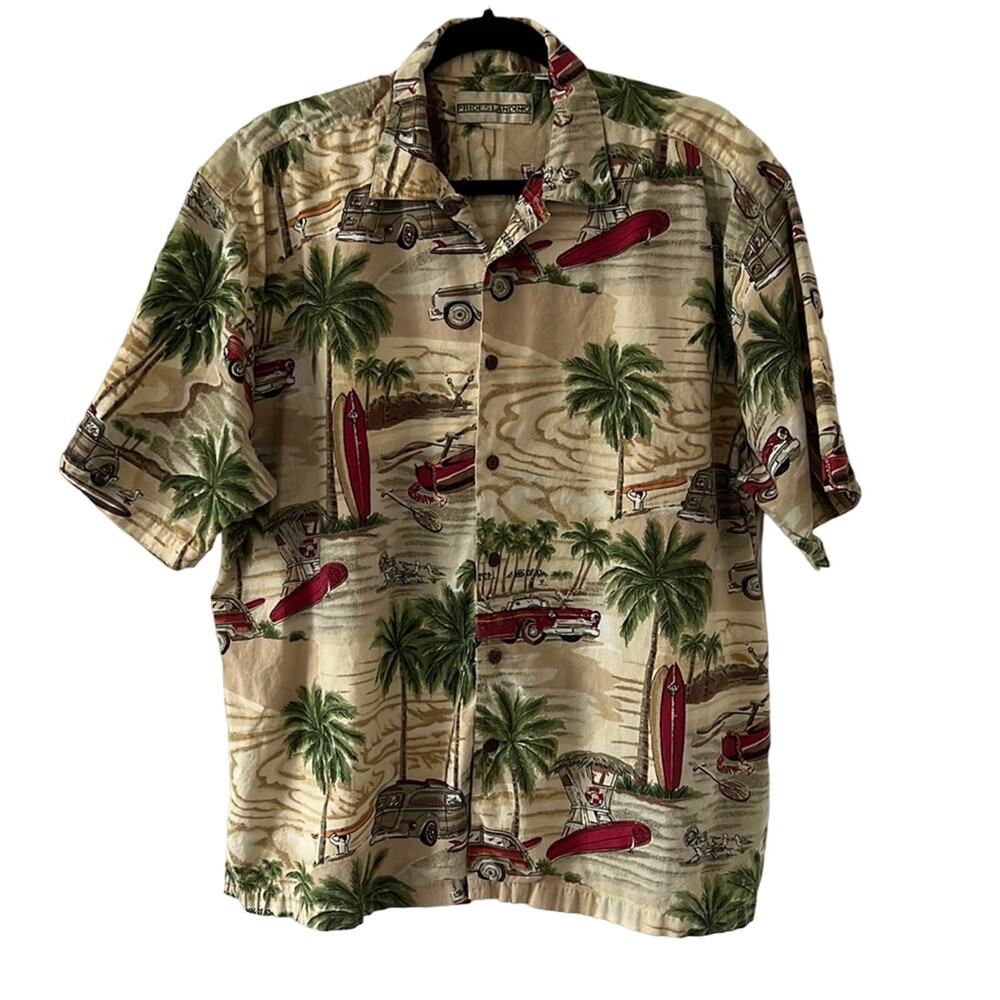 Prides Landing Surf Beach Print Hawaiian Shirt Men's Size Large